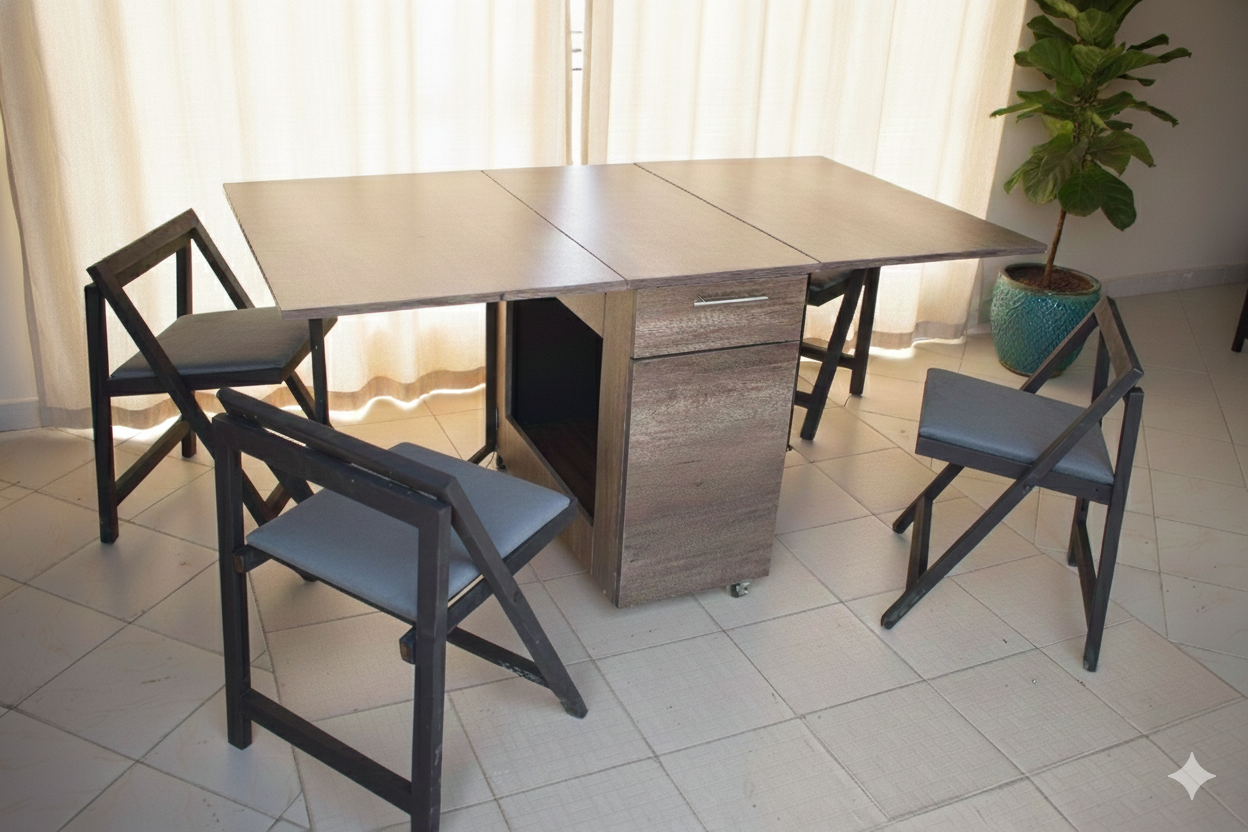 Foldable Flap desk with seats Makespace